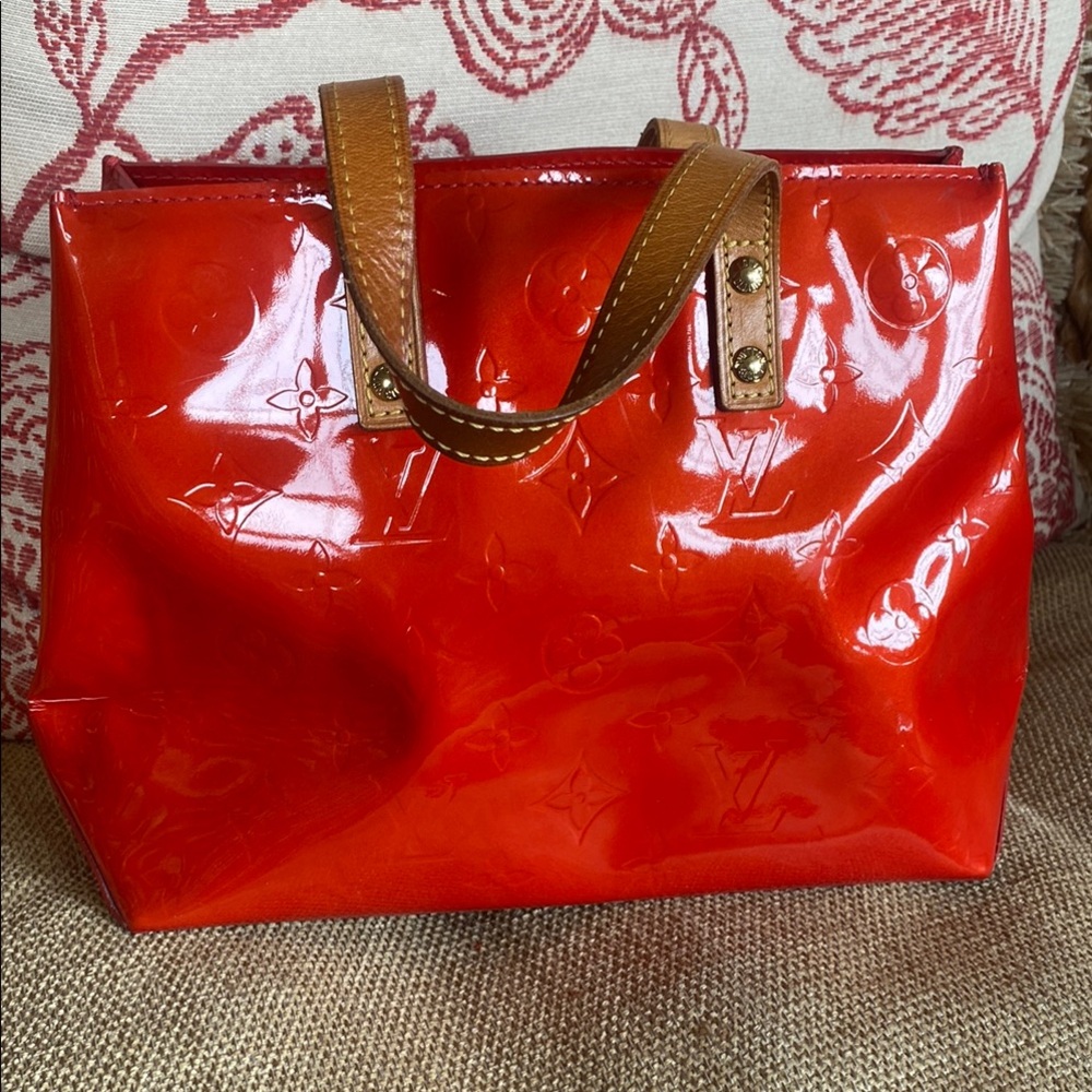 Louis Vuitton Red and Brown Patent Leather Tote